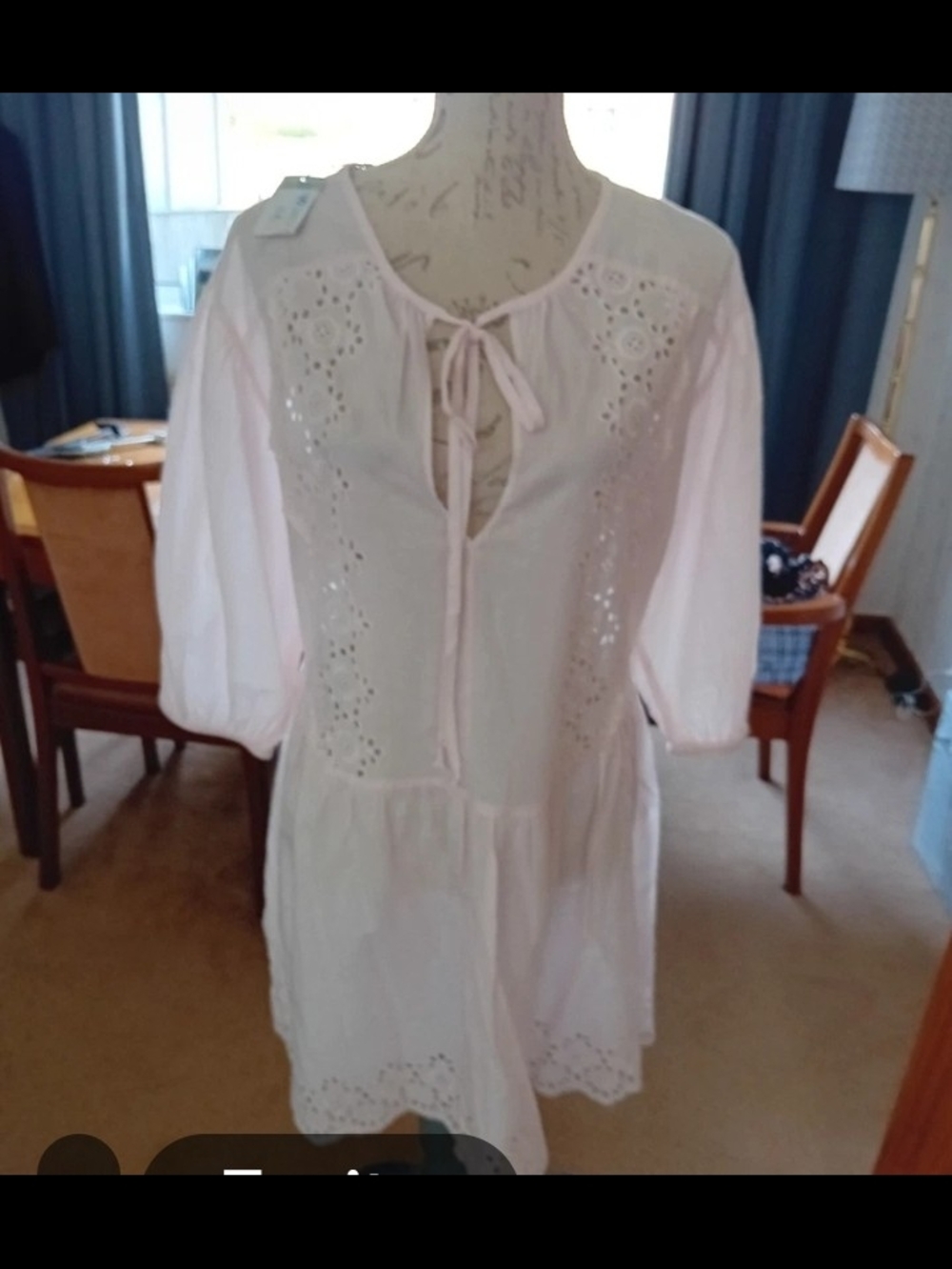 Primark Pale Pink Eyelet Tie-Front Mini Dress. Size S Loose